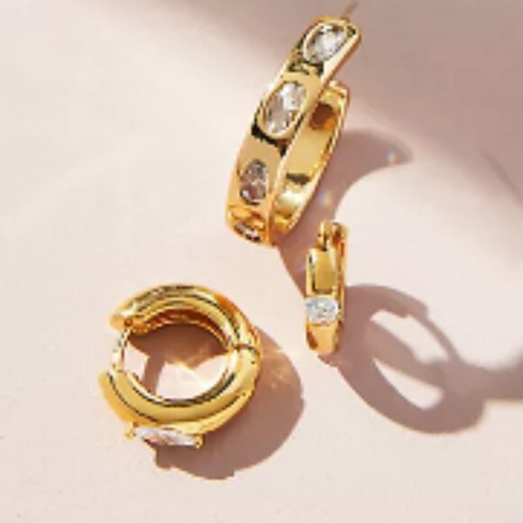 Anthropologie Jewelry - Anthropologie Set of Three Crystal Huggie Hoop Earrings NWT